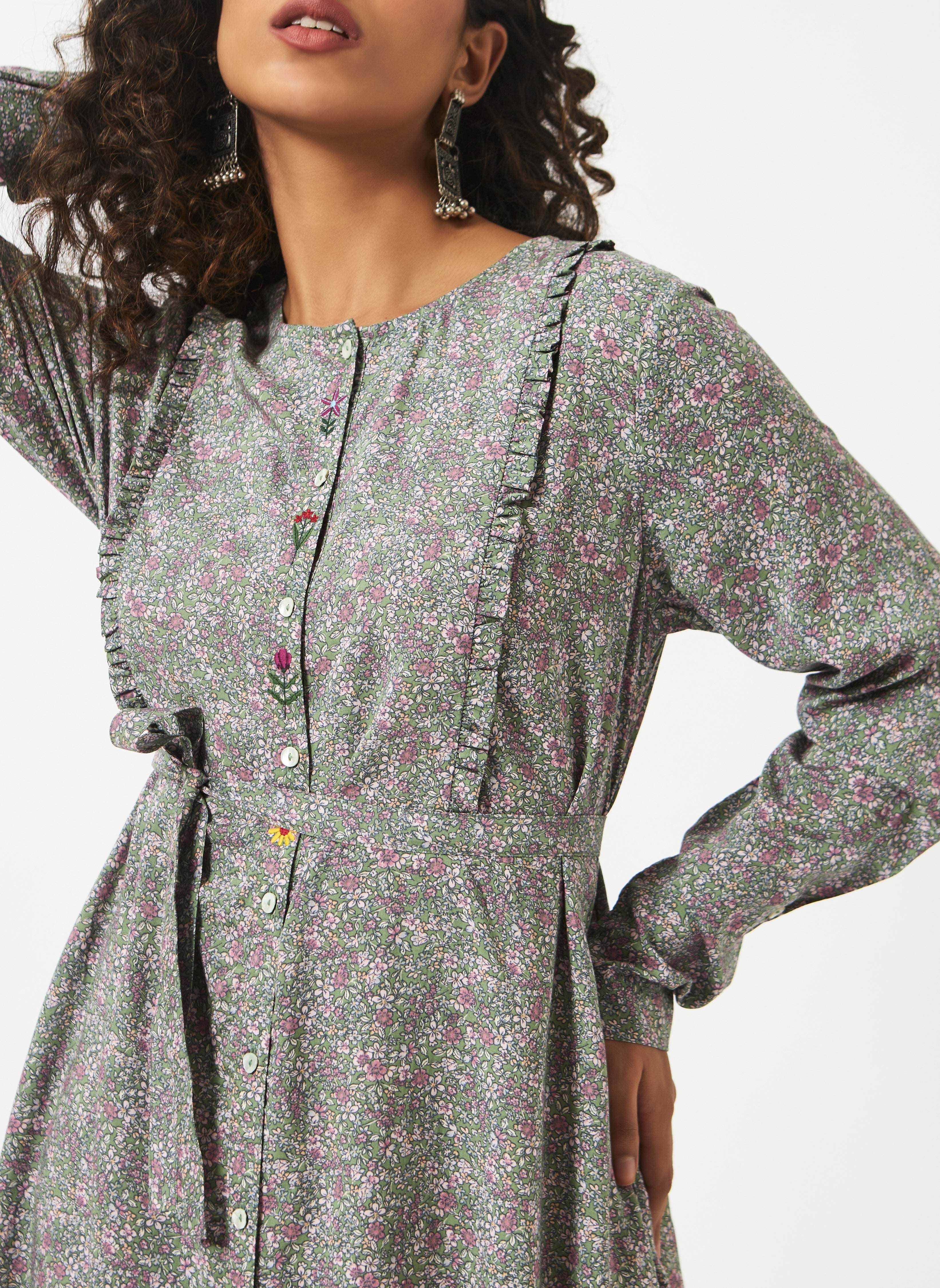 Tencel Green Ditsy Floral Dress-MSG02GRMF
