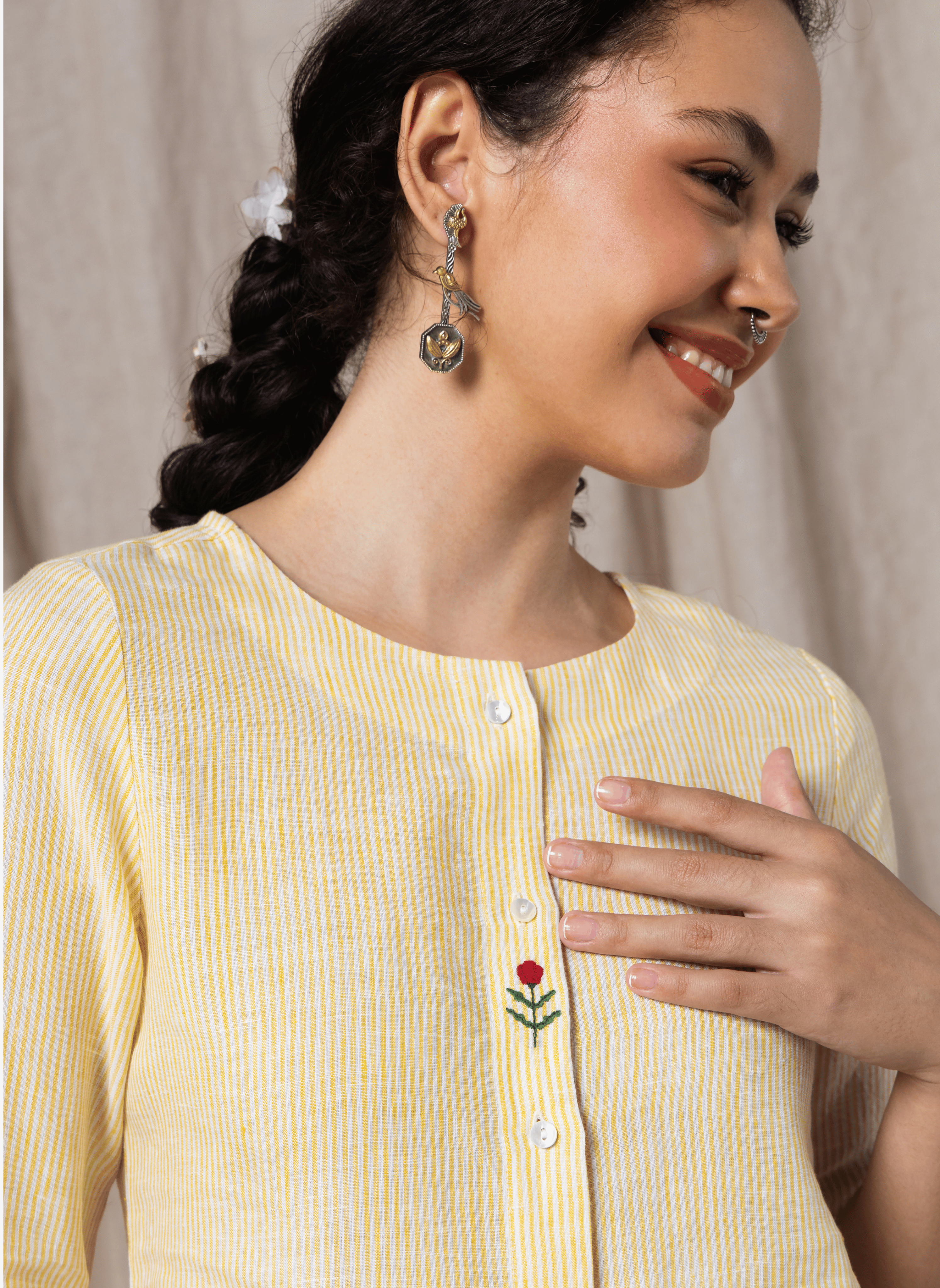 100% Linen Yellow Striped Kurta Top Paired with Pants – MWA10301-MWA20314