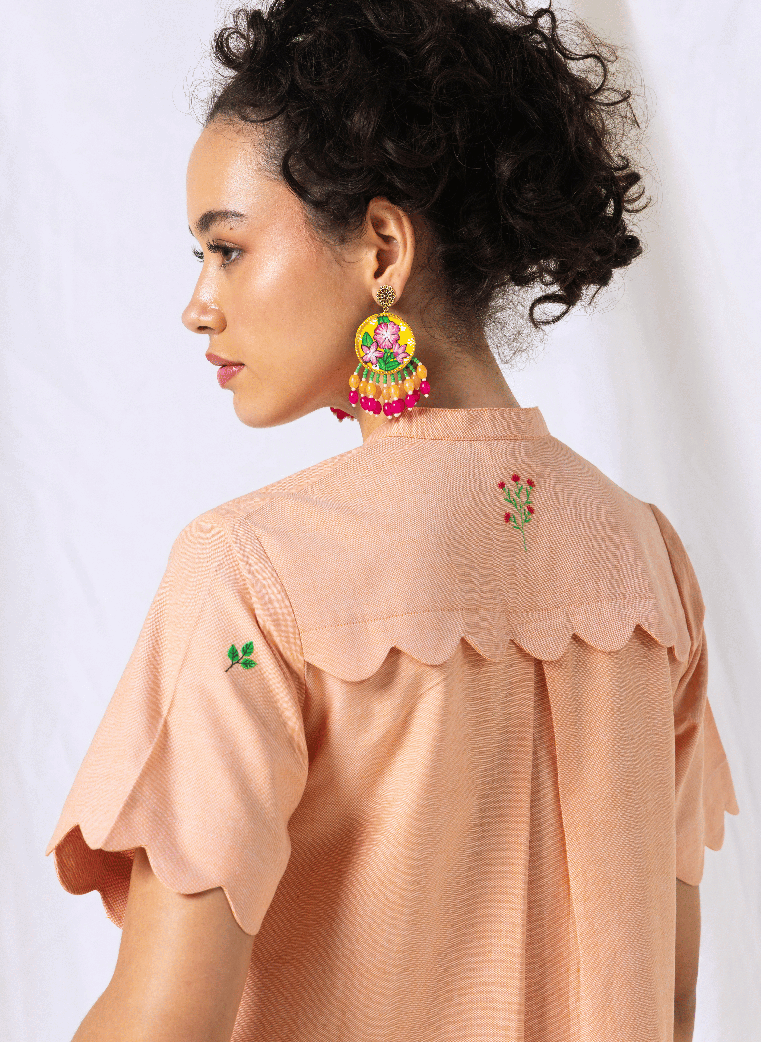 100% Organic Cotton Orange Scalloped Midi Dress with Embroidery – MWA20531