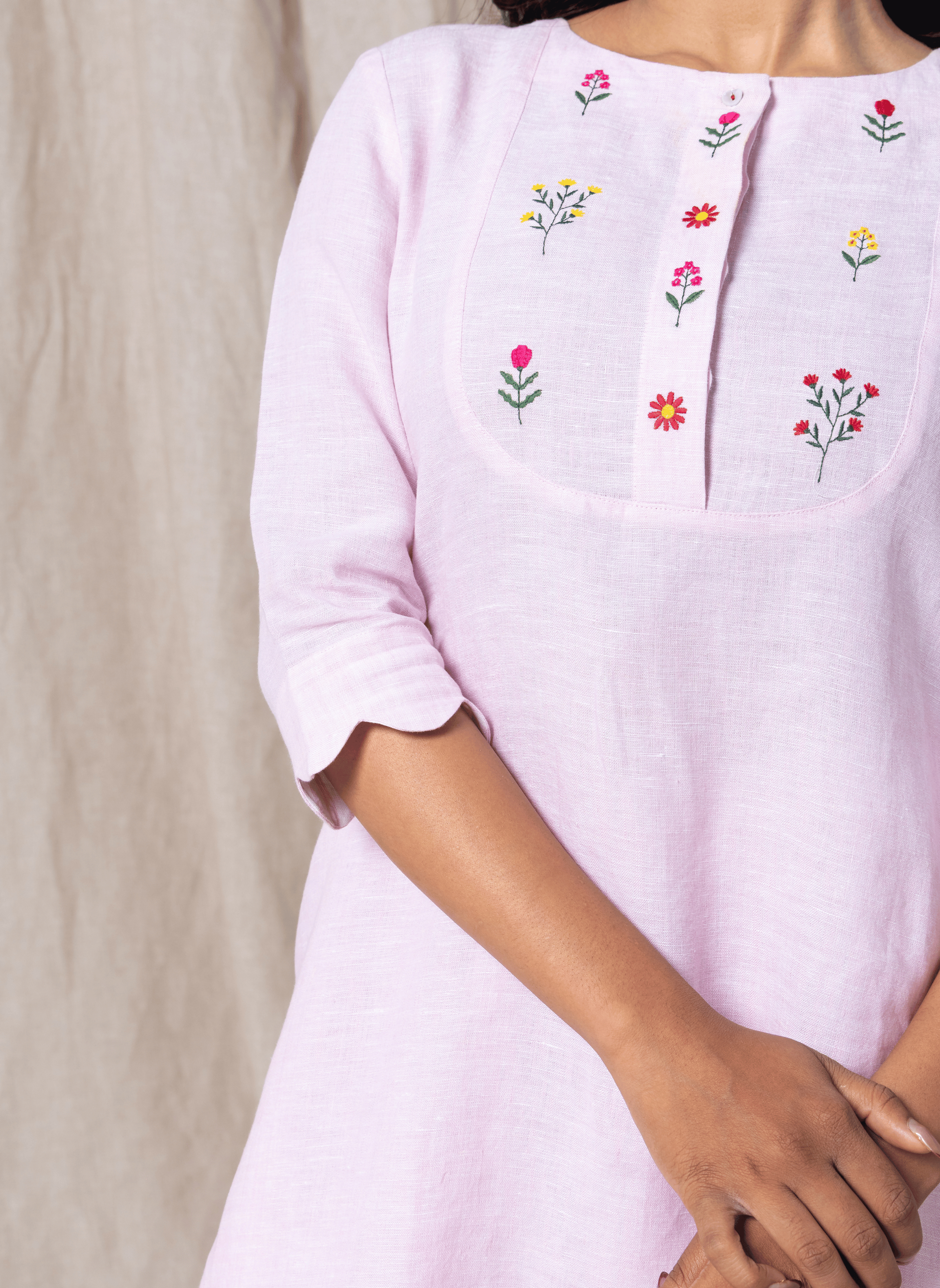 100% Linen Pink Kurta Paired with Parallel Pants – MWA20403-20413