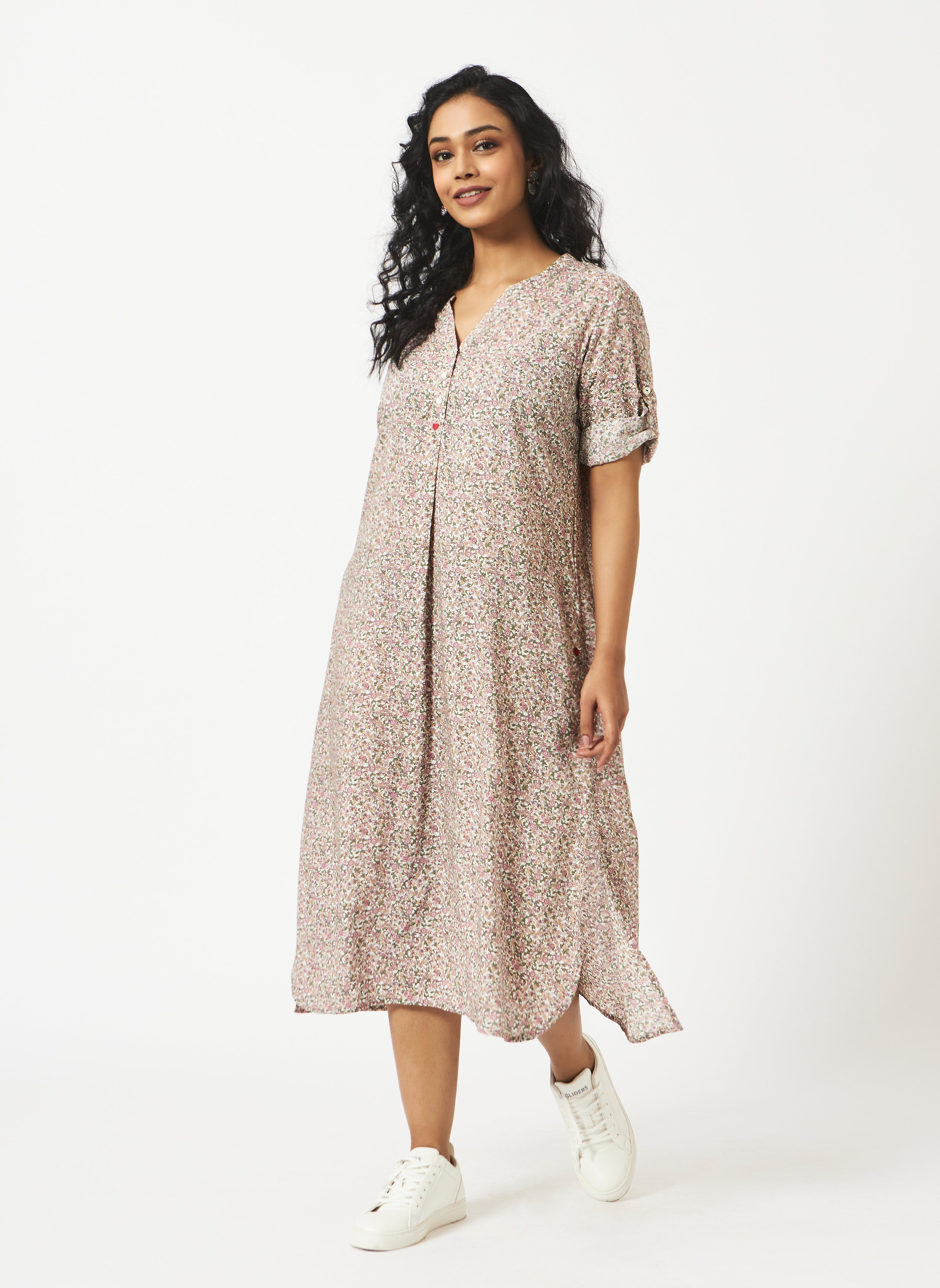 Tencel Pink Ditsy Floral Maxi Dress-MSG1053OWMF