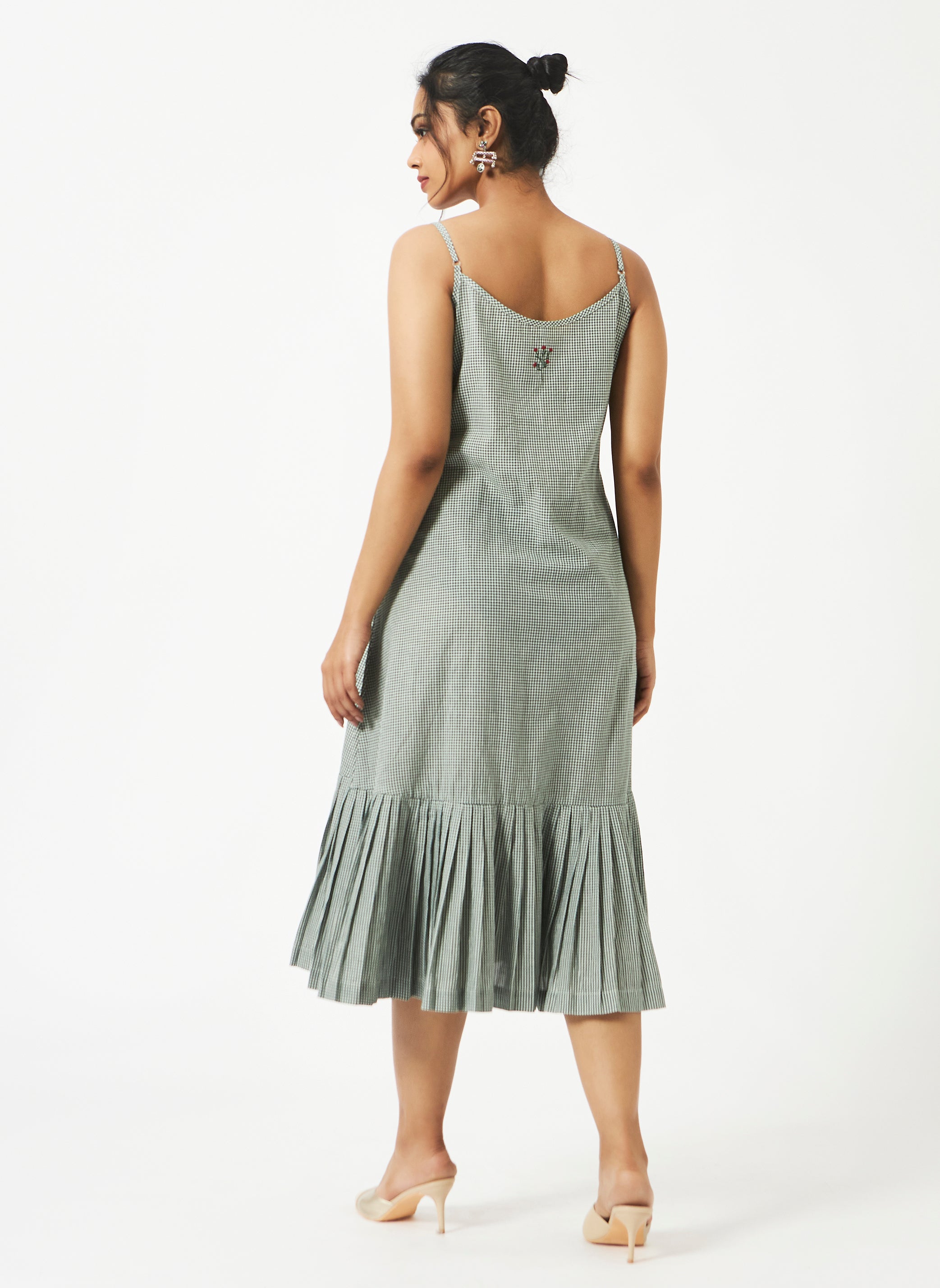 Organic Cotton Green Gingham Checks Strappy Dress - MSG1056