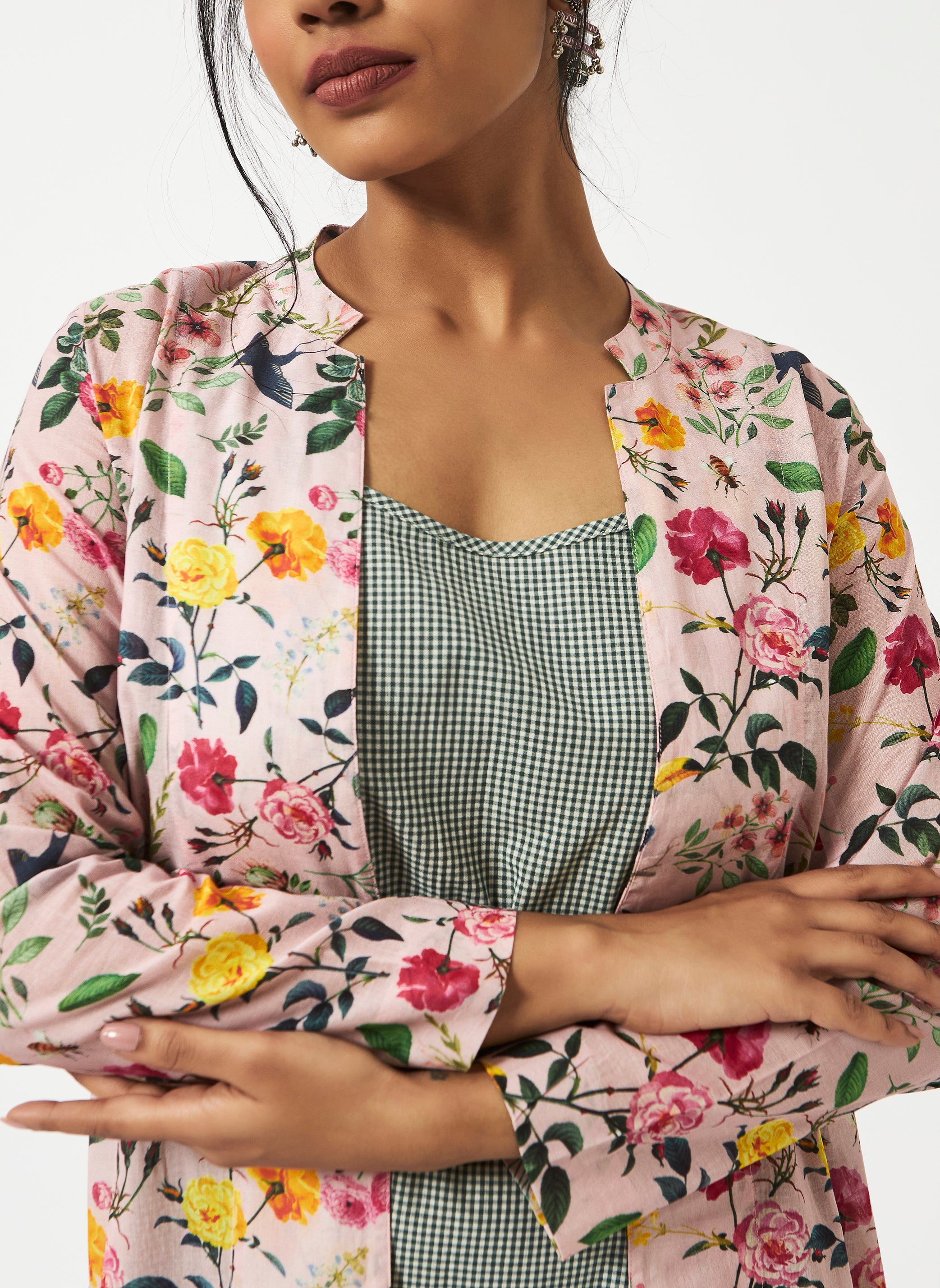 Organic Cotton Light Pink Digital Floral Print Shrug-MSG165PNKFL