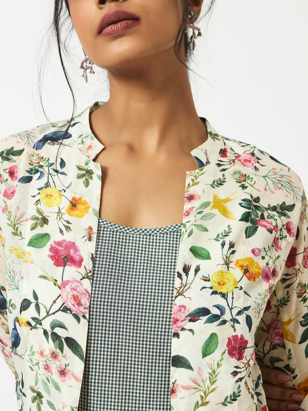 Organic cotton off-white digital floral print shrug - MSG165OWFL