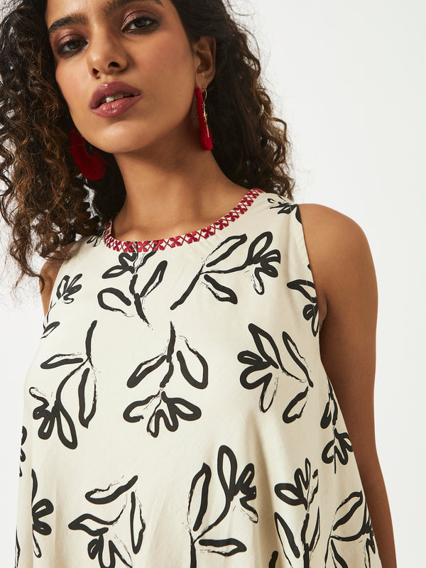 Organic Cotton Off-white Satin Printed Dress - MSG175BWPT