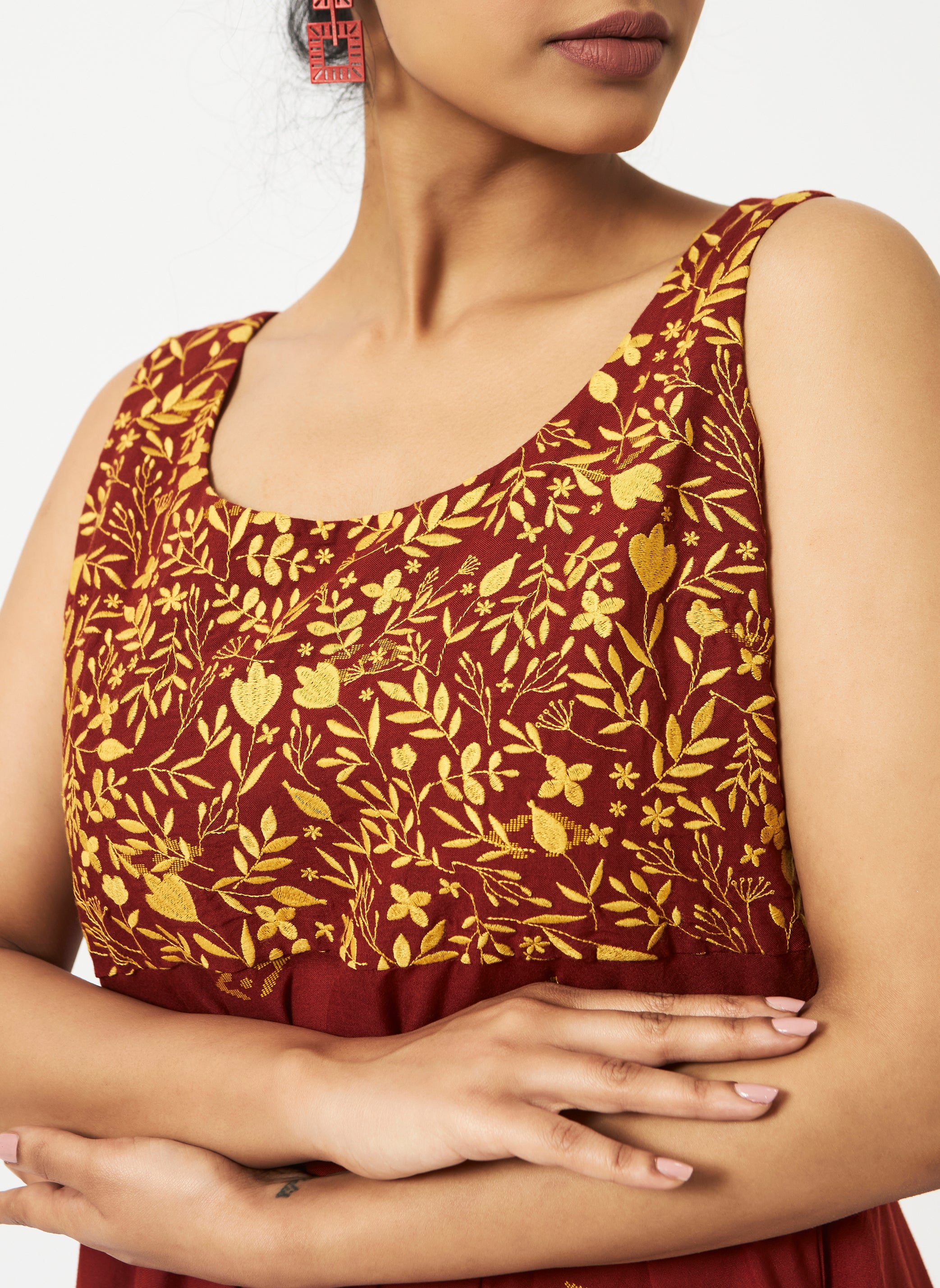 Organic Cotton Brick Dobby Sleeveless Scoop Neck Dress - MSG35BRKDBY
