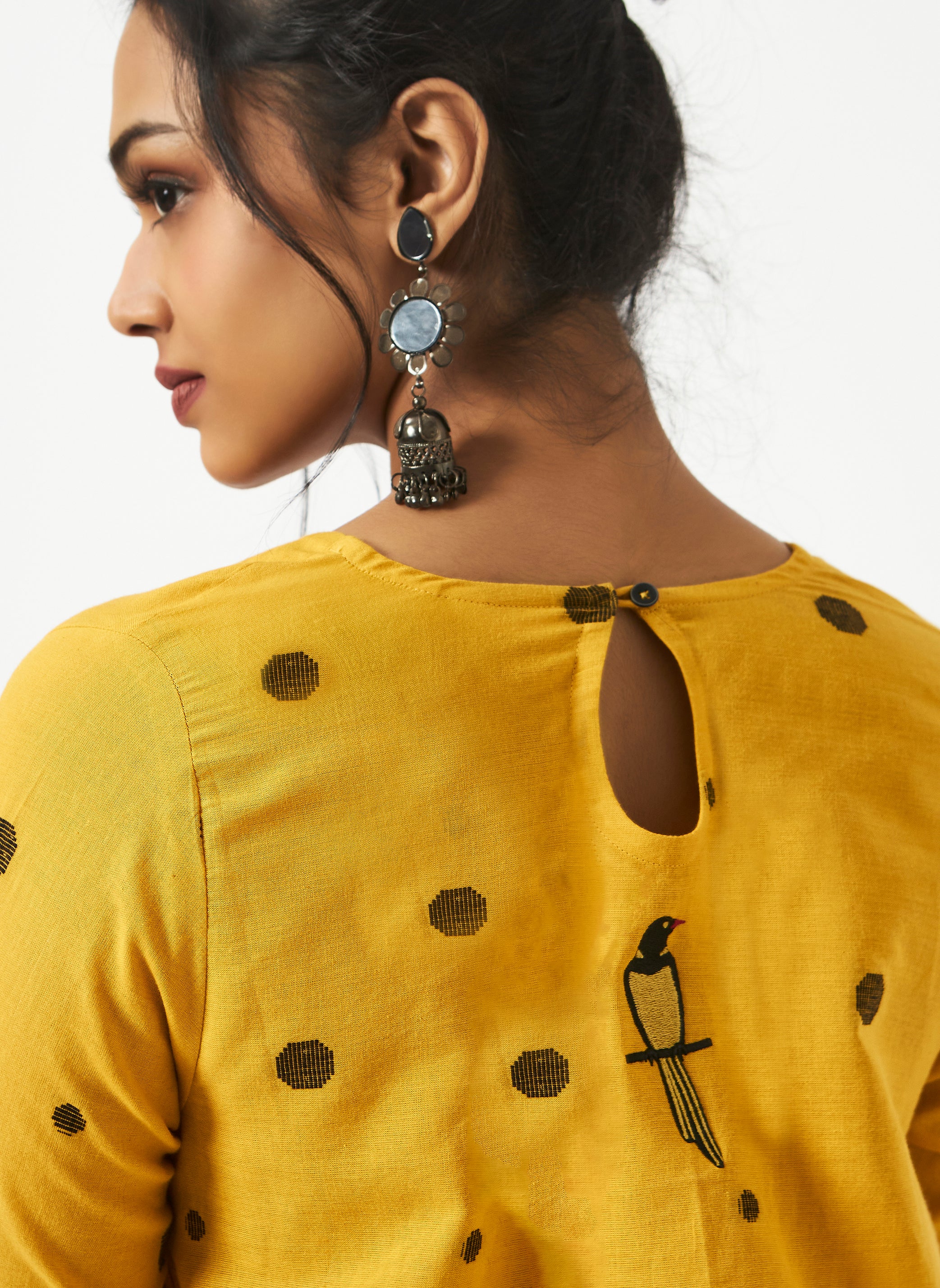 Organic Cotton Yellow Dobby V-neck Dress - MSG49YLWDBY