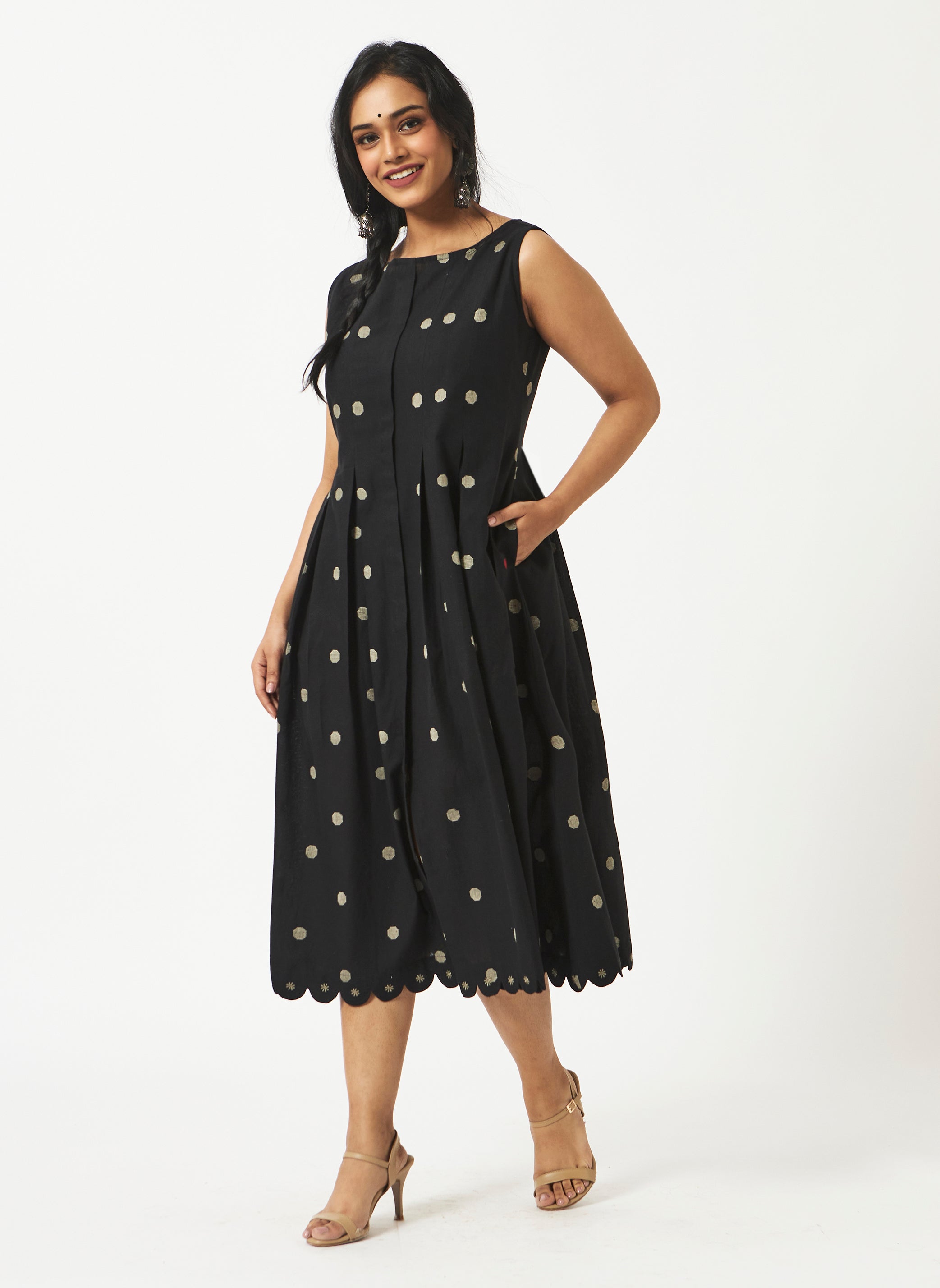 Organic Cotton Black Dobby Pleated Dress:MSG50BGDBY