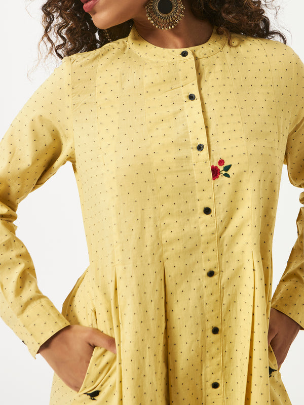 Organic cotton yellow dobby mandarin collar Dress - MSG57AYLWDBY