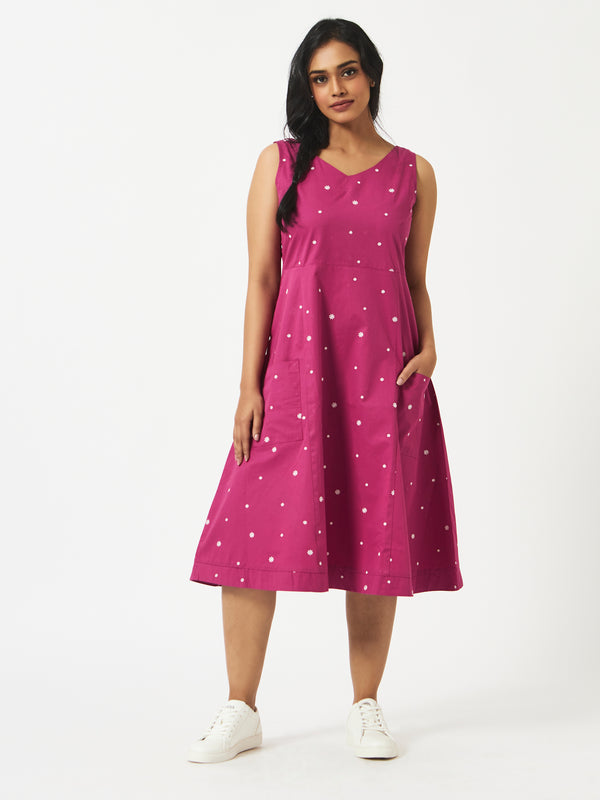 Pink All Over Embroidered Organic Cotton Dress - MSGCS65FF