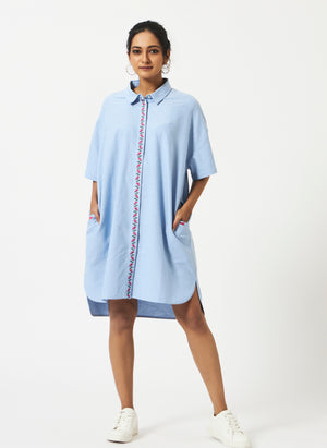 Mosegi-Blue solid oxford oversized dress