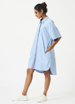 Mosegi-Blue solid oxford oversized dress