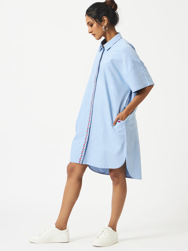 Mosegi-Blue solid oxford oversized dress