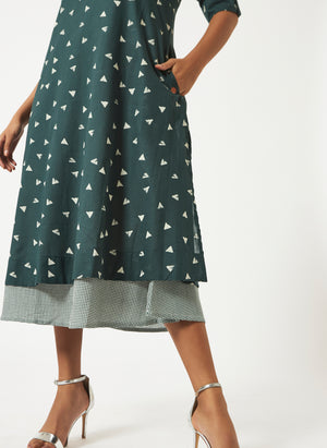 Mosegi-Green V-Neck Dress
