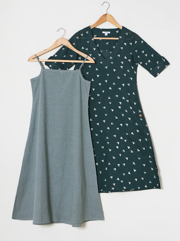 Mosegi-Green V-Neck Dress