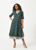 Mosegi-Green V-Neck Dress