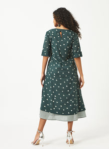 Mosegi-Green V-Neck Dress