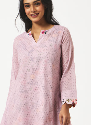 Mosegi-Light Pink Digital Printed Layered Dress
