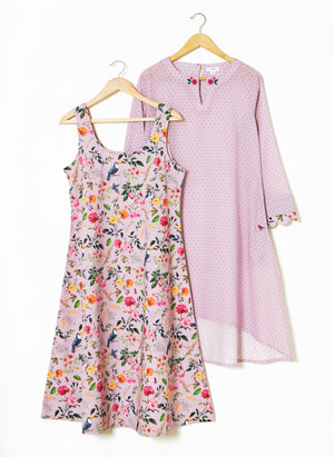 Mosegi-Light Pink Digital Printed Layered Dress