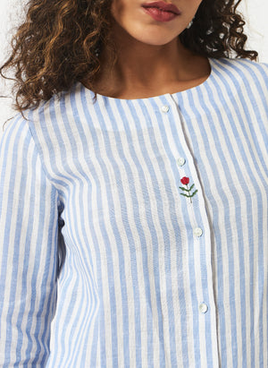 Mosegi-Linen Blue Stripes Kurta and Pant