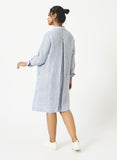 Mosegi-Linen Blue Pin Stripes dress