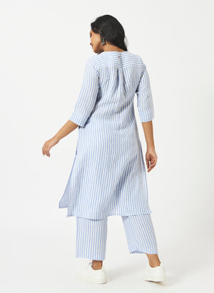 Mosegi-Linen Blue Stripes Kurta and Pant