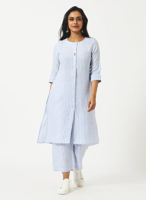 Mosegi-Linen Blue Stripes Kurta and Pant