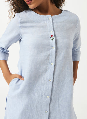 Mosegi-Linen Blue solid Kurta and pant