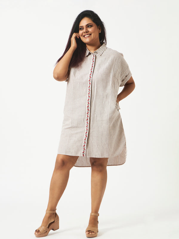 Mosegi-Off-white stripes oversized dress