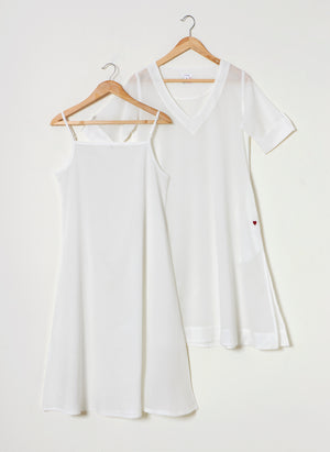Mosegi-Plain Off-White Dress