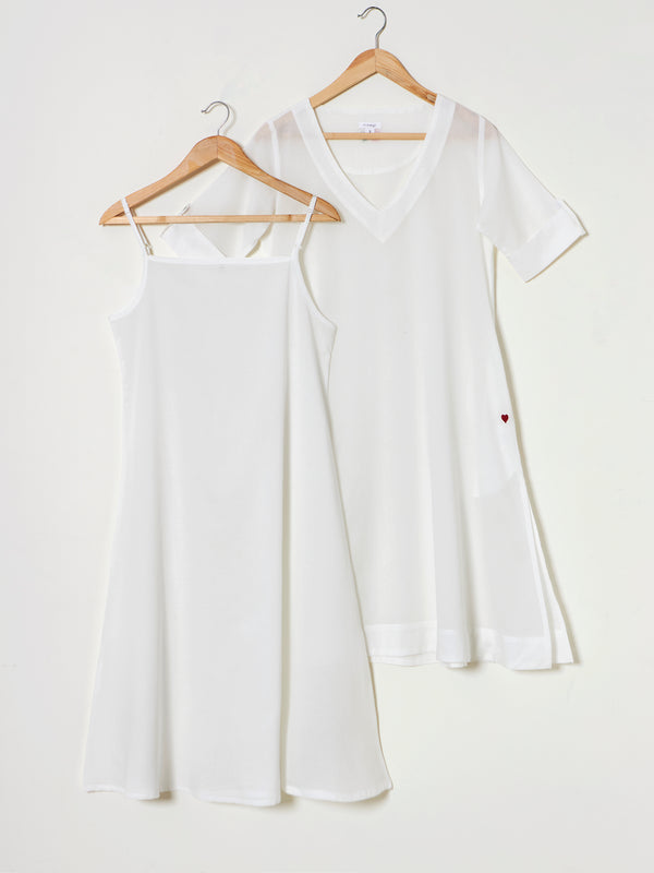 Mosegi-Offwhite Plain Cotton dress