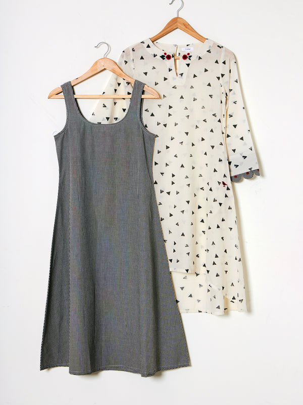 Mosegi-Offwhite Printed Layered Dress