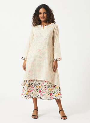 Mosegi- Offwhite Digital Printed Layered Dress