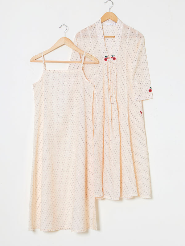 Mosegi-Off-white Polka Dot Cotton Layered Dress