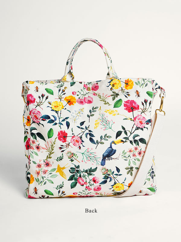 Off white floral printed organic cotton Canvas bag