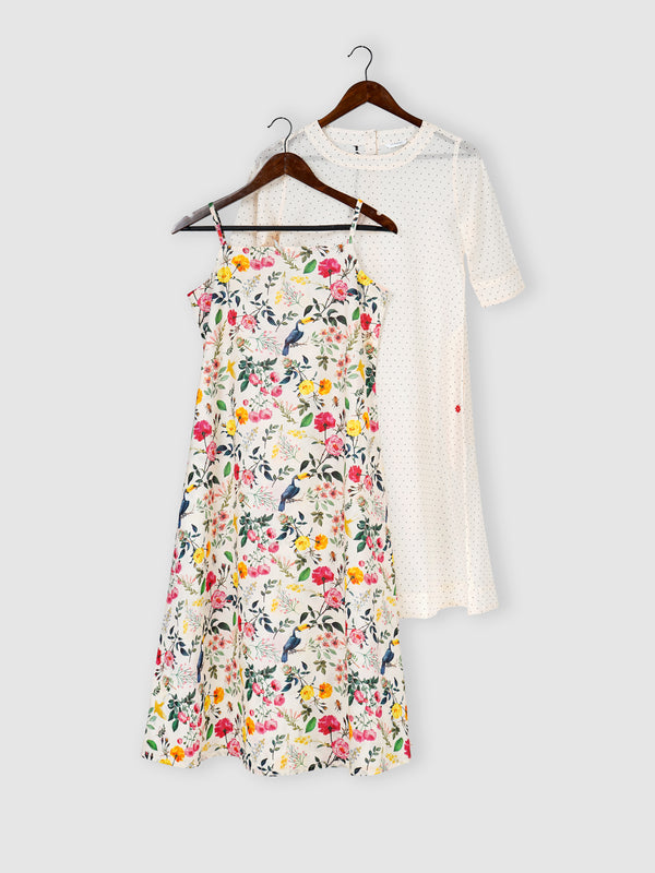 Organic cotton layered A-line dress with embroidery - MSG06