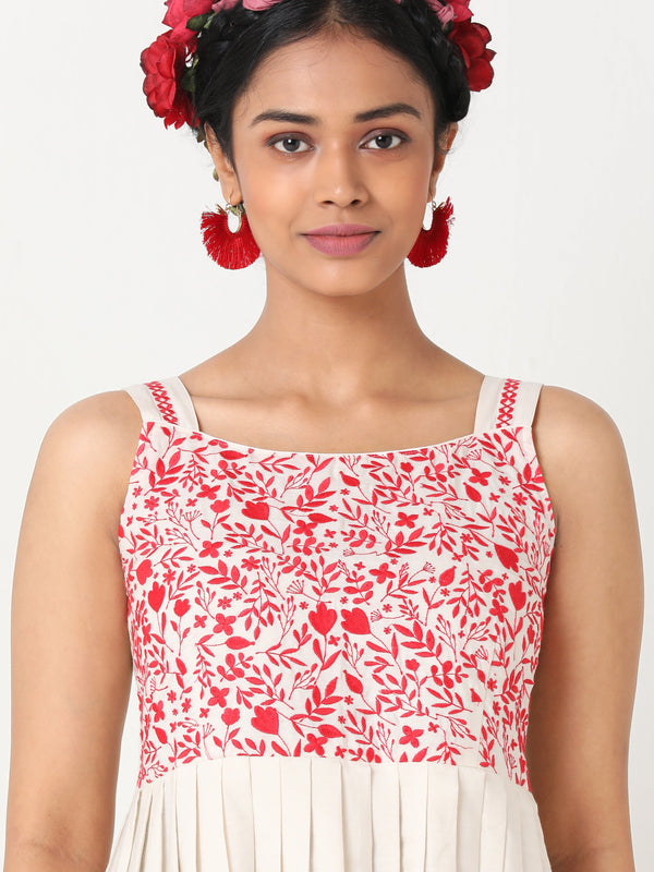 Off-white handloom cotton strappy dress with embroidery MSG155A