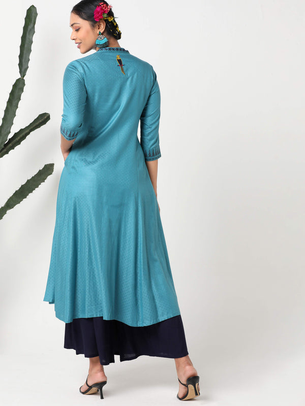 Teal blue embroidered kurta - MSG360