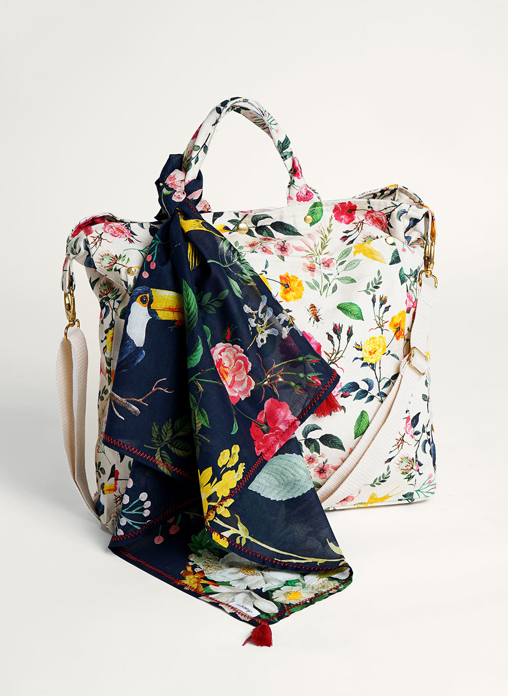 Navy floral printed organic cotton navy scarf