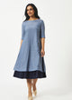 Organic Cotton Blue Chambray Printed Layered Half-Sleeve Dress - MSG06BCDT