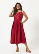 Organic Cotton Red Strappy Dress with Scallop Embroidery - MSG155ARD
