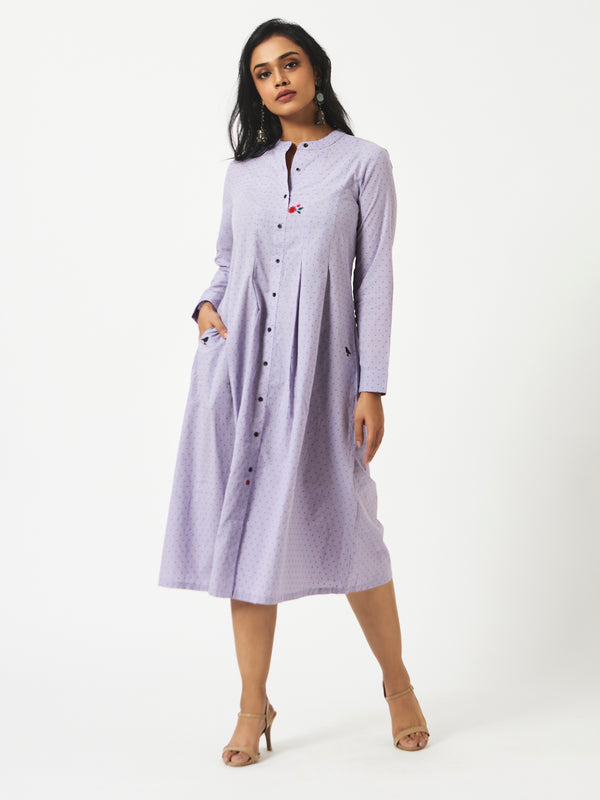 Organic cotton Lavender dobby Mandarin collar Dress - MSG57ALVDBY