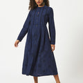 Organic Cotton Navy Chambray  Dobby Pleated Full Sleeve Dress - MSG57BNVYDBY