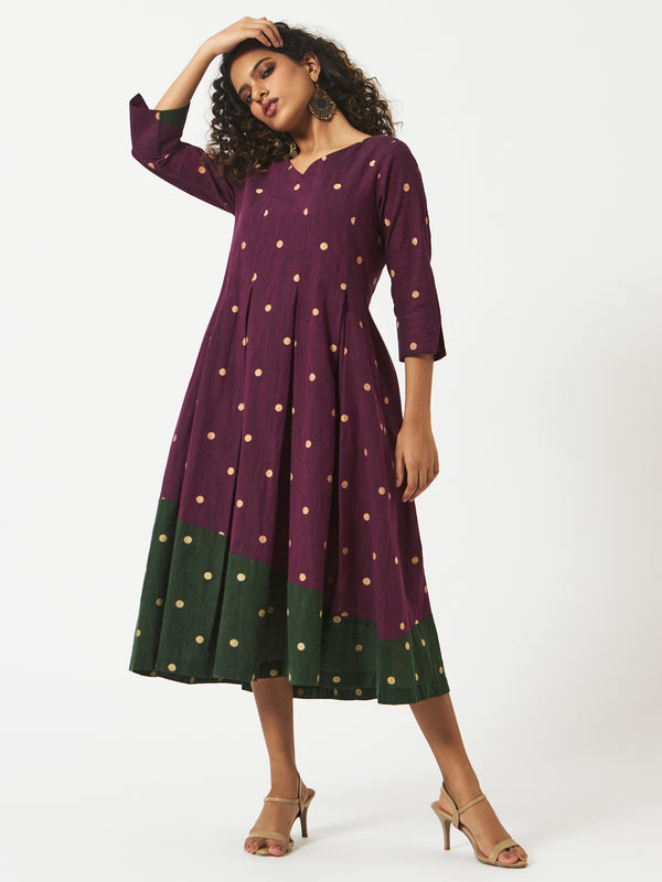 Organic Cotton Purple Dobby Pleated Dress - MSG23CS1050PPLDBY