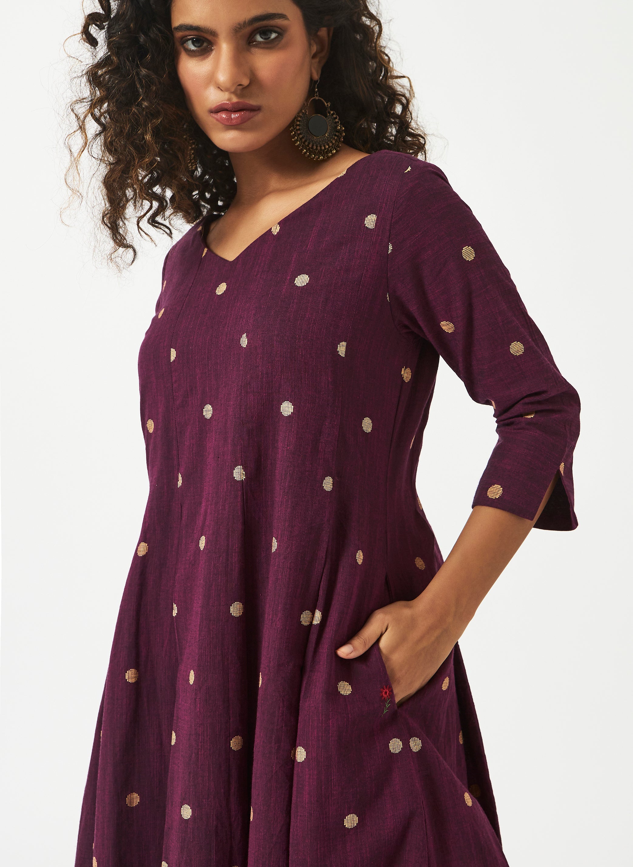 Organic Cotton Purple Dobby Pleated Dress - MSG1050PPLDBY