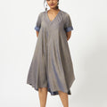 Eco Viscose Blue Duotone V-neck dress-MSG49BLDU