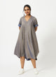 Eco Viscose Blue Duotone V-neck dress-MSG49BLDU