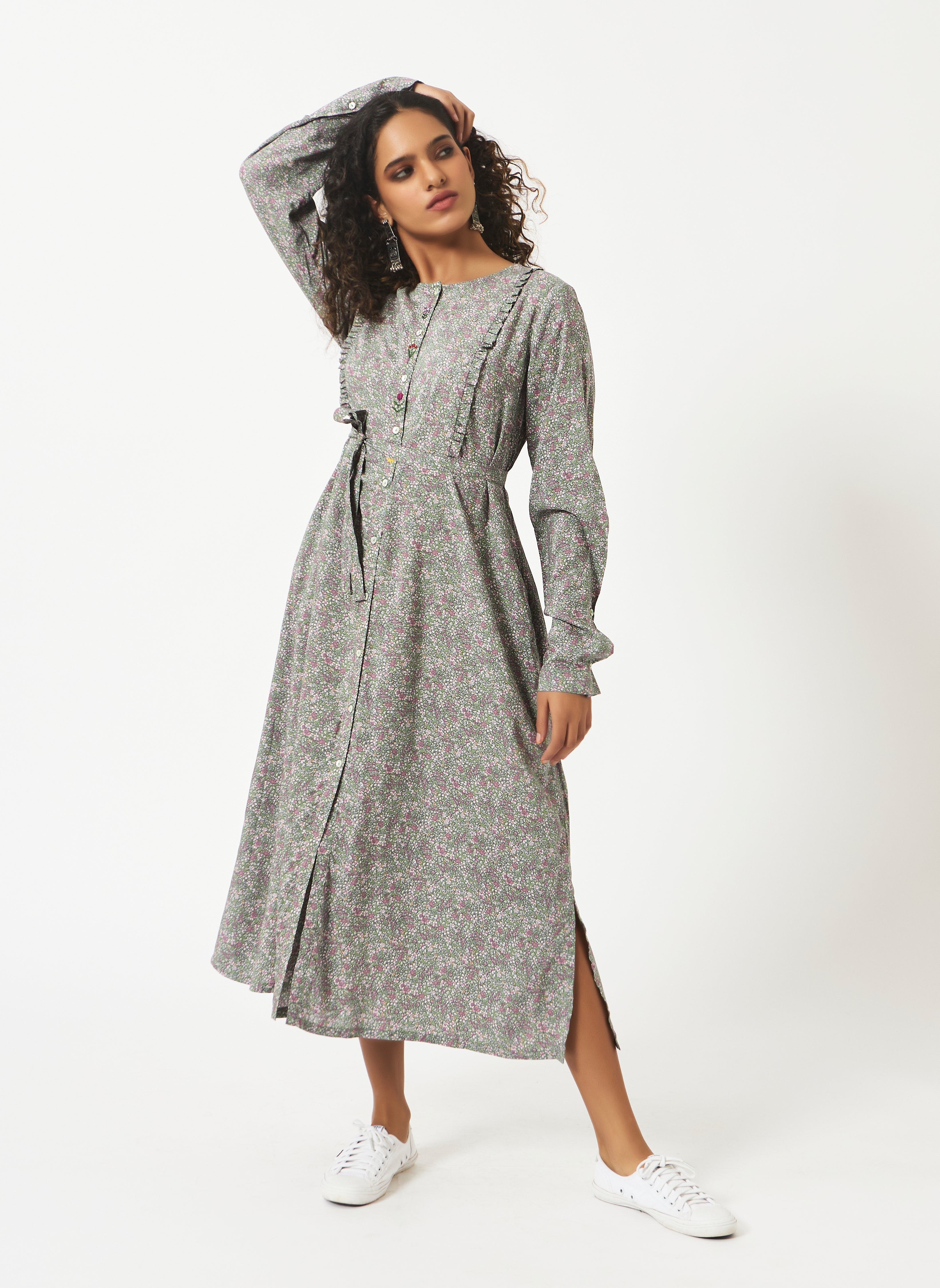 Tencel Green Ditsy Floral Dress-MSG02GRMF