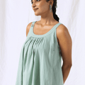 Linen Sage Green Sleeveless Midi Dress with Embroidery – MWA20262