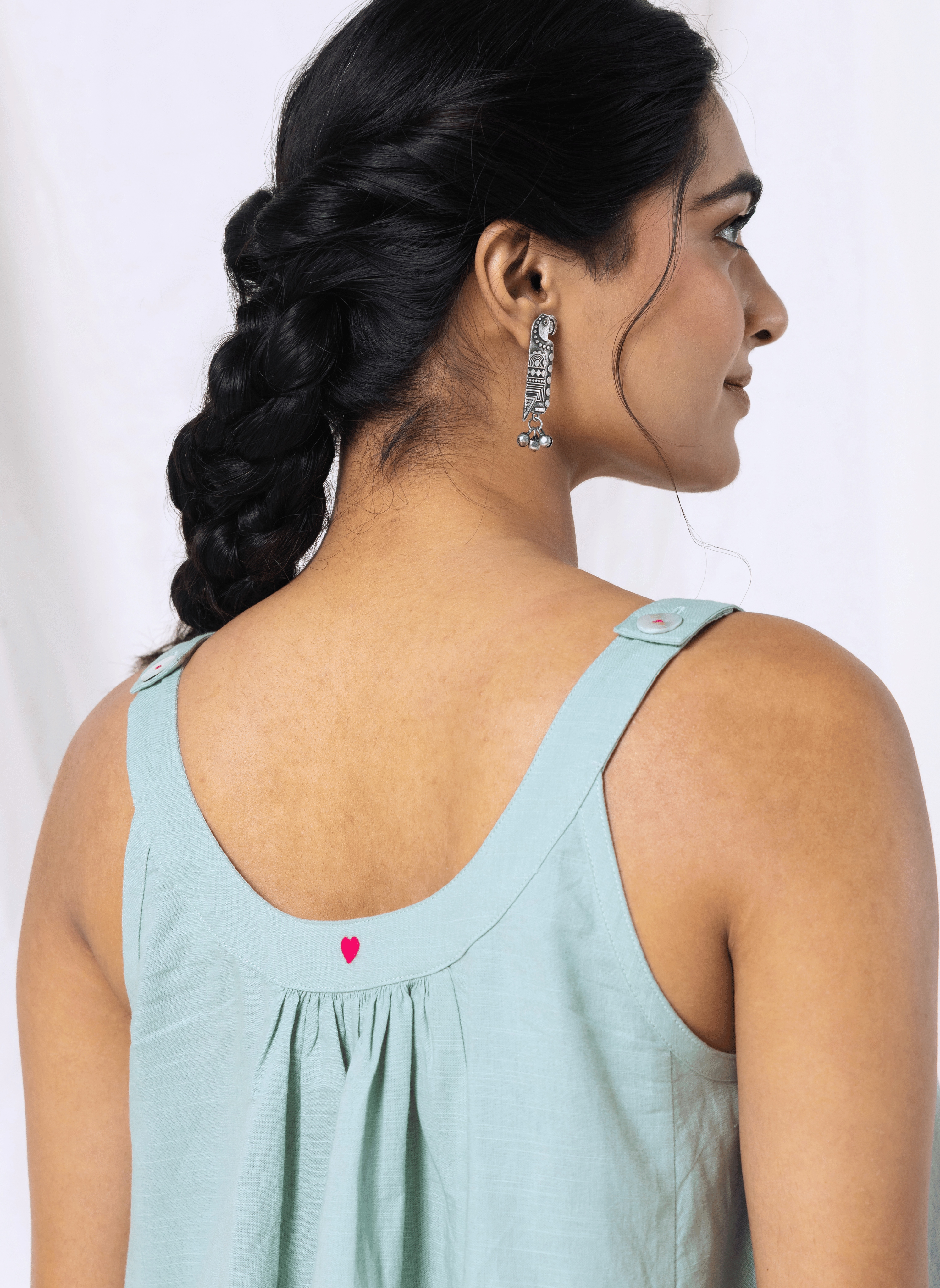 Linen Sage Green Sleeveless Midi Dress with Embroidery – MWA20262
